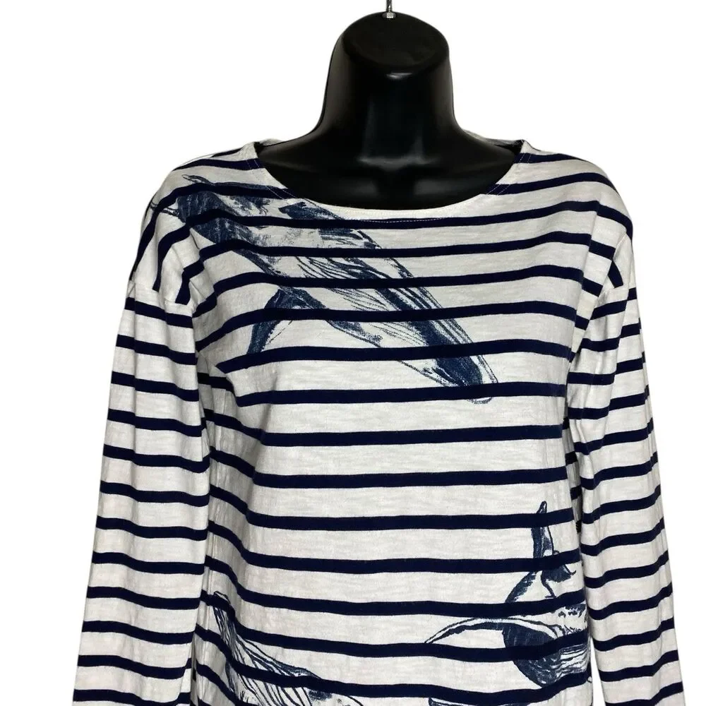 J Crew Shirt Womens XXS Nautical Striped L/S Coastal Whale Wildlife Society